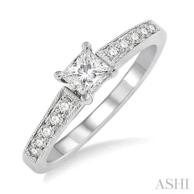 1/2 Ctw Diamond Engagement Ring with 3/8 Ct Princess Cut Center Stone in 14K White Gold
