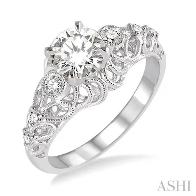 1/2 Ctw Diamond Engagement Ring with 3/8 Ct Round Cut Center Stone in 14K White Gold