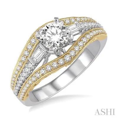 1/2 Ctw Semi-Mount Split Shank Two Tone Round Cut Diamond Engagement Ring in 14K White and Yellow Gold