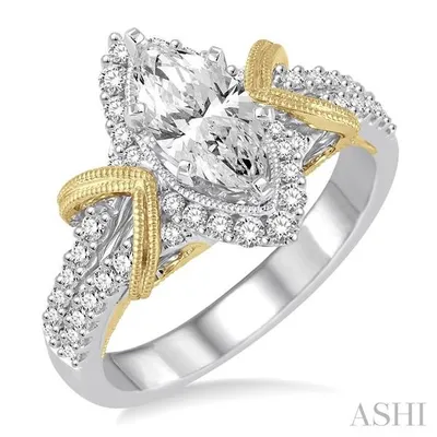 1/2 Ctw Diamond Semi-mount Engagement Ring in 14K White and Yellow Gold