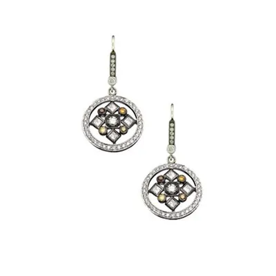 The Art Deco Drop Earrings with Natural colored diamonds in White Gold and Black Rhodium