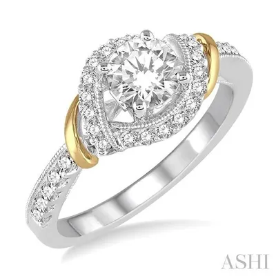 3/4 Ctw Diamond Engagement Ring with 3/8 Ct Round Cut Center Stone in 14K White and Yellow Gold