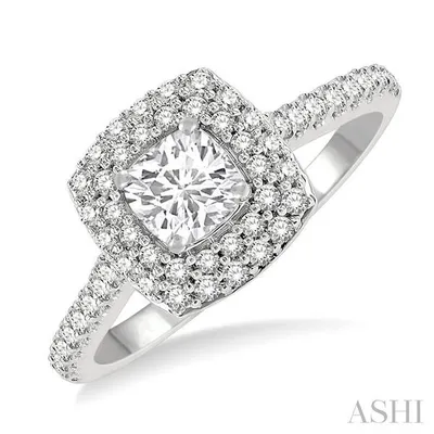 1/2 Ctw Cushion Shape Round Cut Diamond Semi Mount Engagement Ring in 14K White Gold