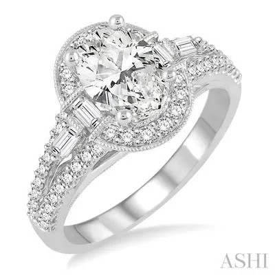 1 1/4 Ctw Diamond Engagement Ring with 5/8 Ct Oval Cut Center Stone in 14K White Gold