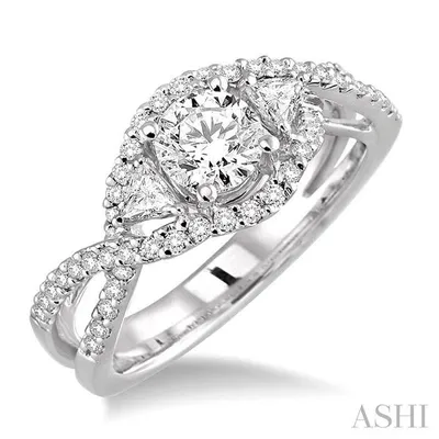 1 1/10 ctw Diamond Engagement Ring with 5/8 Ct Round Cut Center Stone in 14K White Gold