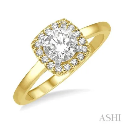 1/3 ctw Cushion Shape Halo Diamond Engagement Ring With 1/4 ctw Round Cut Diamond Center Stone in 14K Yellow and White Gold