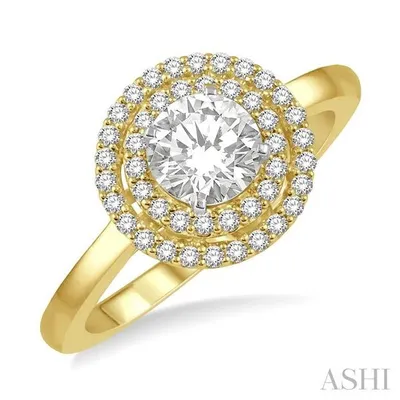 1/2 ctw Twin Halo Diamond Engagement Ring With 1/4 ctw Round Cut Center Stone in 14K Yellow and White Gold