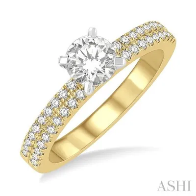 1 Ctw Diamond Engagement Ring With 3/4 ct Round Cut Center Stone in 14K Yellow and White Gold