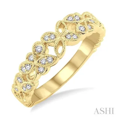 1/5 ctw Floral Cutwork Round Cut Diamond Wedding Band in 14K Yellow Gold