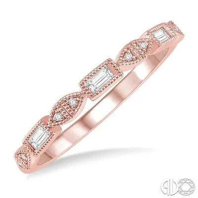 1/10 Ctw Baguette & Round Cut Diamond Stackable Band in 14K Rose Gold