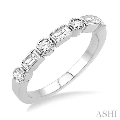 3/8 Ctw Round and Baguette Diamond Wedding Band in 14K White Gold