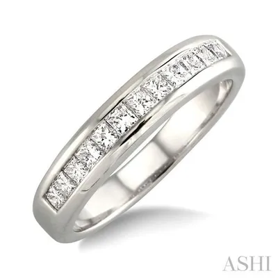 1 Ctw Princess Cut Diamond Wedding Band in 14K White Gold