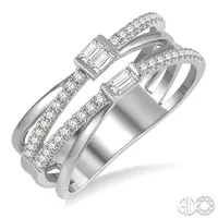 3/8 ctw Cris-Cross Baguette and Round Diamond Fashion Ring in 14K White Gold