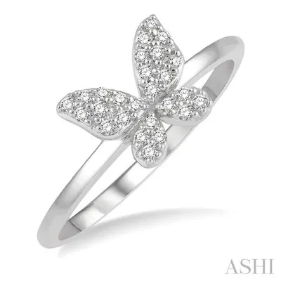 1/6 Ctw Butterfly Motif Round Cut Diamond Petite Fashion Ring in 10K White Gold