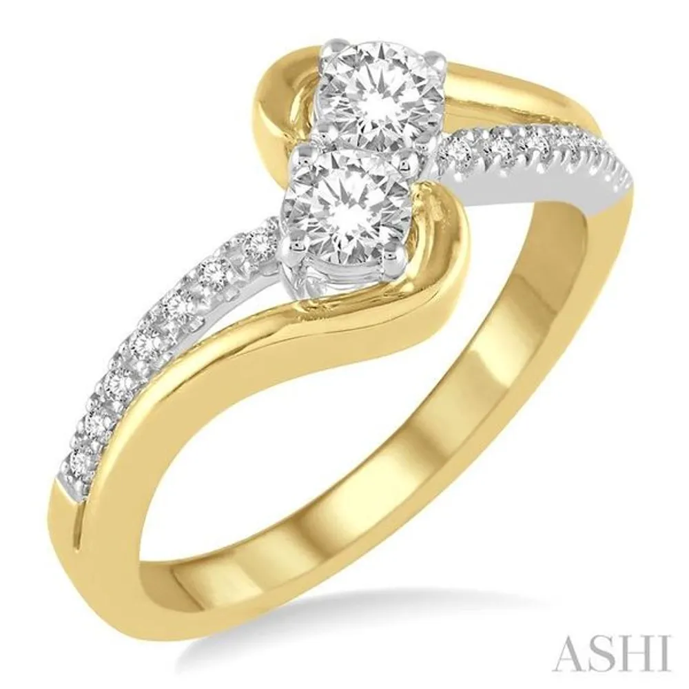 1/2 Ctw Two Tone Curvy Interlocked Round Cut Diamond 2Stone Ring in 14K Yellow and White Gold
