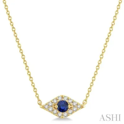 1/10 Ctw Evil Eye Round Cut Diamond & 2.60MM Round Cut Sapphire Precious Petite Fashion Necklace in 10K Yellow Gold