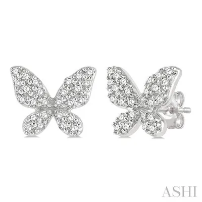 1/5 ctw Butterfly Motif Round Cut Diamond Petite Fashion Earring in 14K White Gold