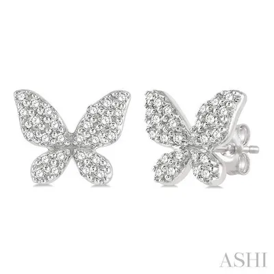 1/5 Ctw Butterfly Motif Round Cut Diamond Petite Fashion Earring in 10K White Gold