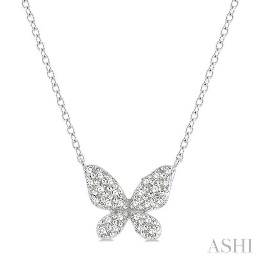 1/6 Ctw Butterfly Motif Round Cut Diamond Petite Fashion Pendant With Chain in 10K Gold