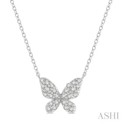 1/6 Ctw Butterfly Motif Round Cut Diamond Petite Fashion Pendant With Chain in 10K Gold
