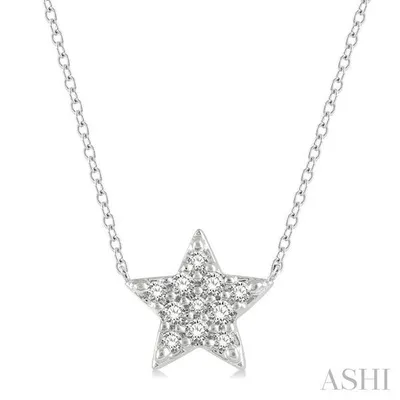 1/10 Ctw Star Round Cut Diamond Petite Fashion Pendant With Chain in 10K White Gold