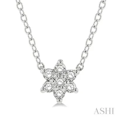 1/8 ctw Floral Round Cut Diamond Petite Fashion Pendant With Chain in 10K Gold