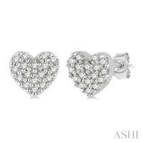 1/10 ctw Heart Charm Round Cut Diamond Petite Fashion Earring in 14K White Gold