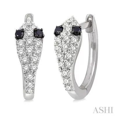 1/4 ctw Serpent Head With Black Diamond Eyes Round Cut Diamond Huggie Earrings in 14K White Gold