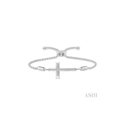 SILVER CROSS LARIAT DIAMOND BRACELET