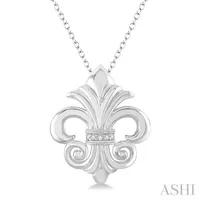 1/50 Ctw Round Cut Diamond Fleur De Lis Pendant in Sterling Silver with Chain