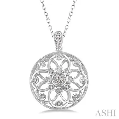 1/20 Ctw Round Cut Diamond Medallion Pendant in Sterling Silver with Chain