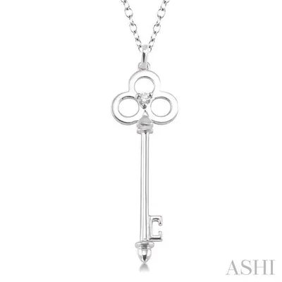 1/20 Ctw Round Cut Diamond Key Pendant in Sterling Silver with Chain