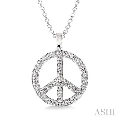 1/20 Ctw Single Cut Diamond Peace Sign Pendant in Sterling Silver with Chain