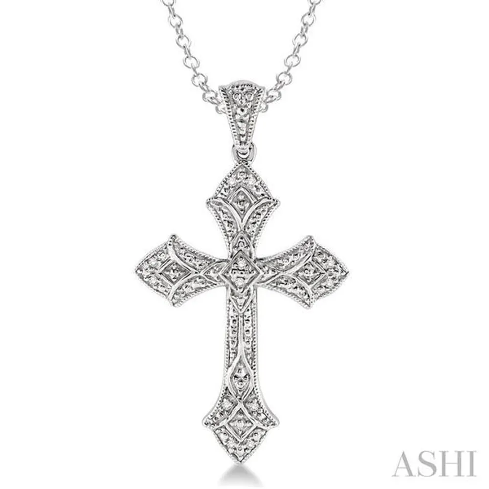 Black Cord Necklace with Pave Diamond Cross Pendant