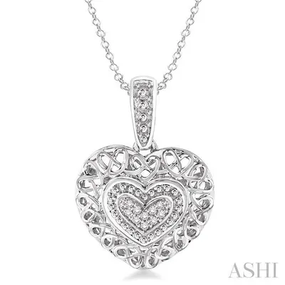 1/20 Ctw Weave Heart Shape Single Cut Diamond Pendant in Sterling Silver with Chain