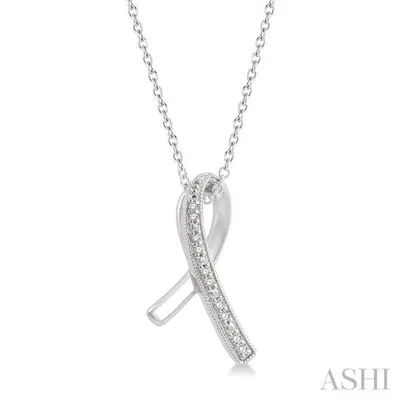 1/20 Ctw Round Cut Diamond Awareness Ribbon Pendant With Chain in 10K White Gold