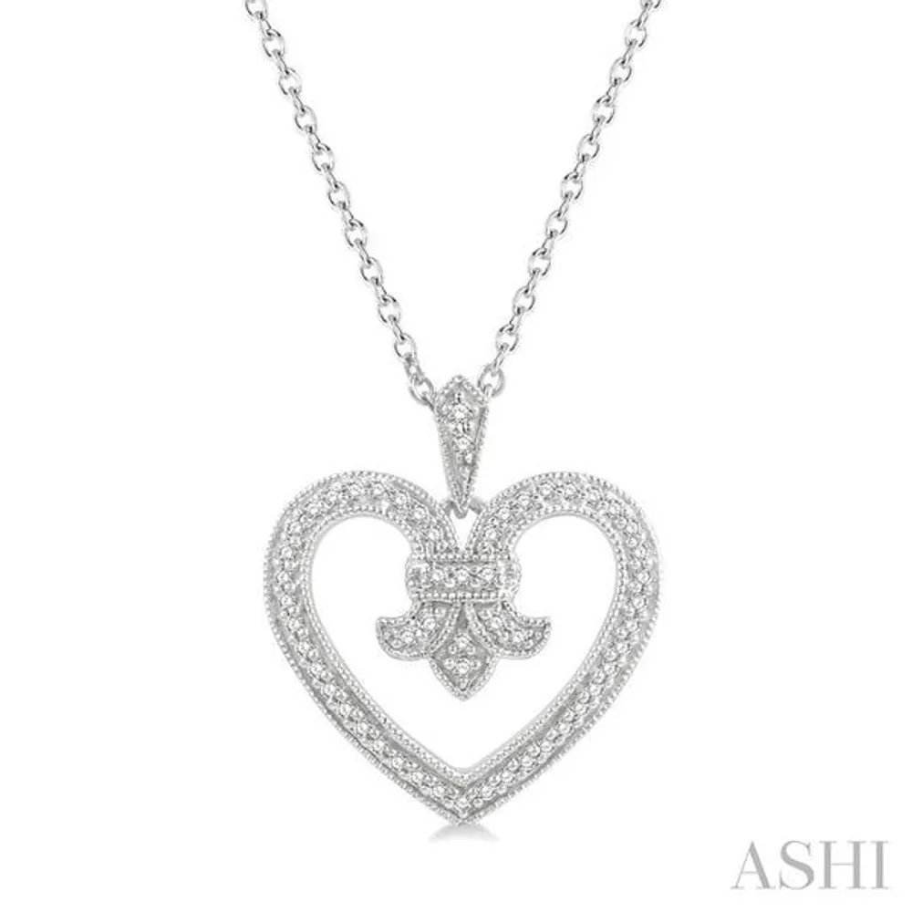 1/6 Ctw Round Cut Diamond Fleur De Lis Heart Pendant With Chain in 10K White Gold