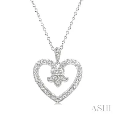 1/6 Ctw Round Cut Diamond Fleur De Lis Heart Pendant With Chain in 10K White Gold