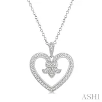 1/6 Ctw Round Cut Diamond Fleur De Lis Heart Pendant With Chain in 10K White Gold