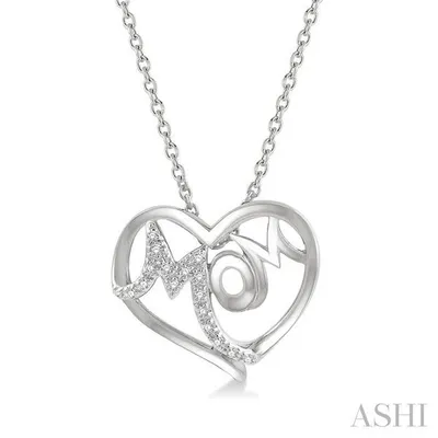 1/20 ctw MOM Round Cut Diamond Heart Pendant With Chain in 10K Gold