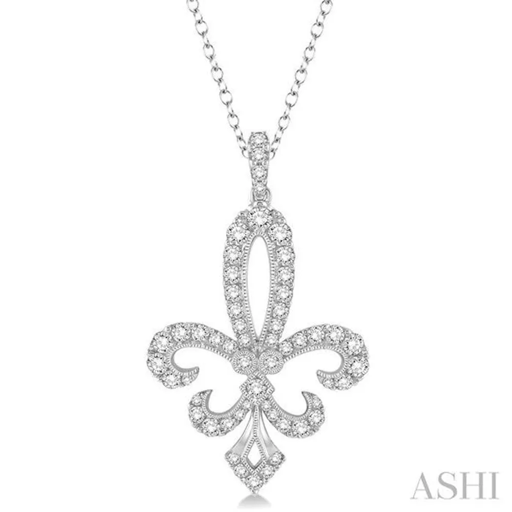 1 1/2 Ctw Round Cut Diamond Fleur De Lis Pendant in 14K Gold with Chain