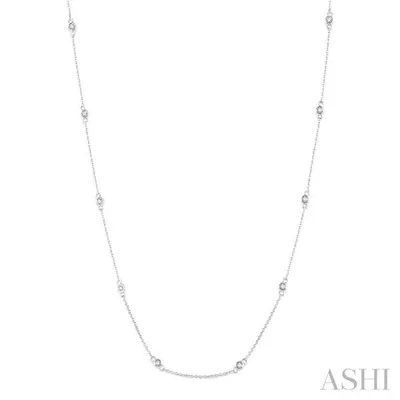 1/3 Ctw Round Cut Diamond Station Necklace in 14K White Gold