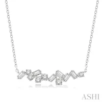 1/3 Ctw Baguette and Round Cut Diamond Scatter Necklace in 14K White Gold