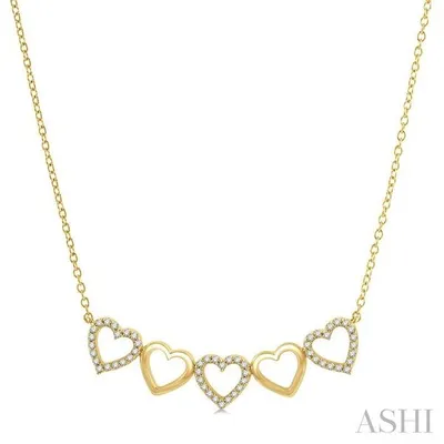 1/6 Ctw Linked Hearts Round Cut Diamond Necklace in 10K Yellow Gold