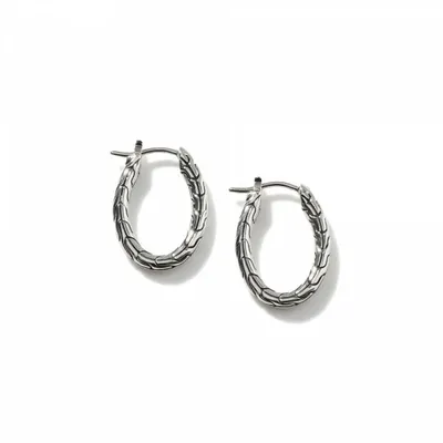 Carved Chain Small Oval Hoop Earrings