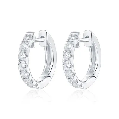 14 Karat White Gold Diamond Hoops
