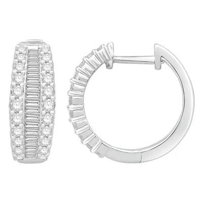 Baquette and Round Diamond Hoops