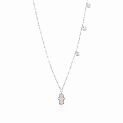 14 Karat Yellow Gold Diamond Hamsa Necklace