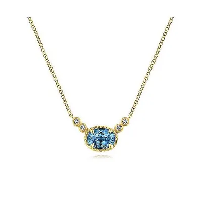 Oval Swiss Blue Topaz with Diamond Accents Necklace