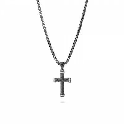 Carved Chain Cross Pendant Necklace